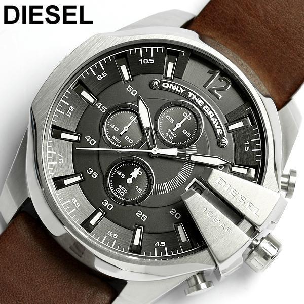 Diesel DZ4290 Mega Chief Chronograph Men's Watch – Black Dial & Brown Leather Strap