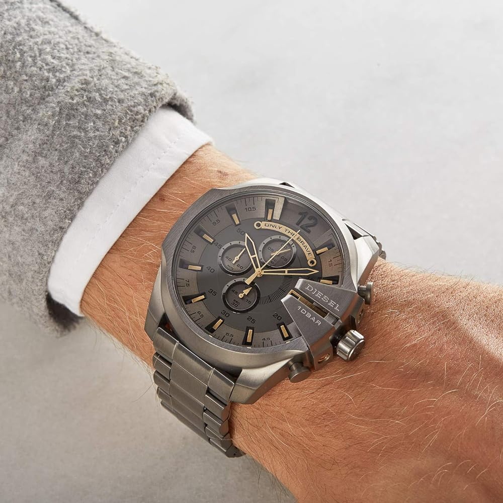 Diesel DZ4466 Mega Chief Chronograph Men's Watch – Grey Dial & Grey Stainless Steel Strap