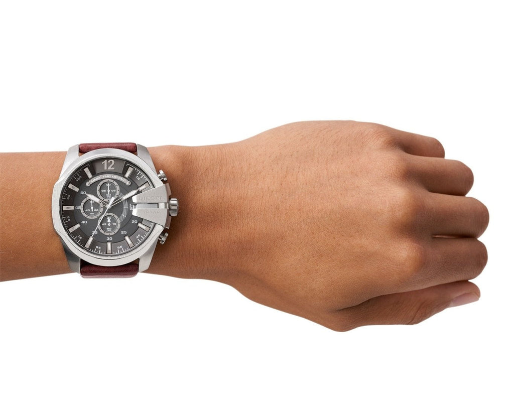 Diesel DZ4290 Mega Chief Chronograph Men's Watch – Black Dial & Brown Leather Strap