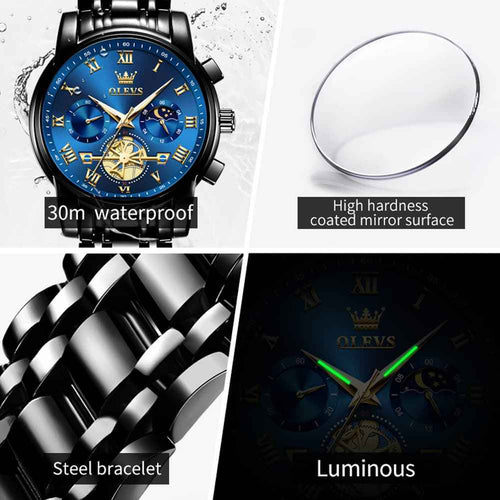 "The Voyager" Chronograph Watch | Sun & Moon Phase & Wheel Design